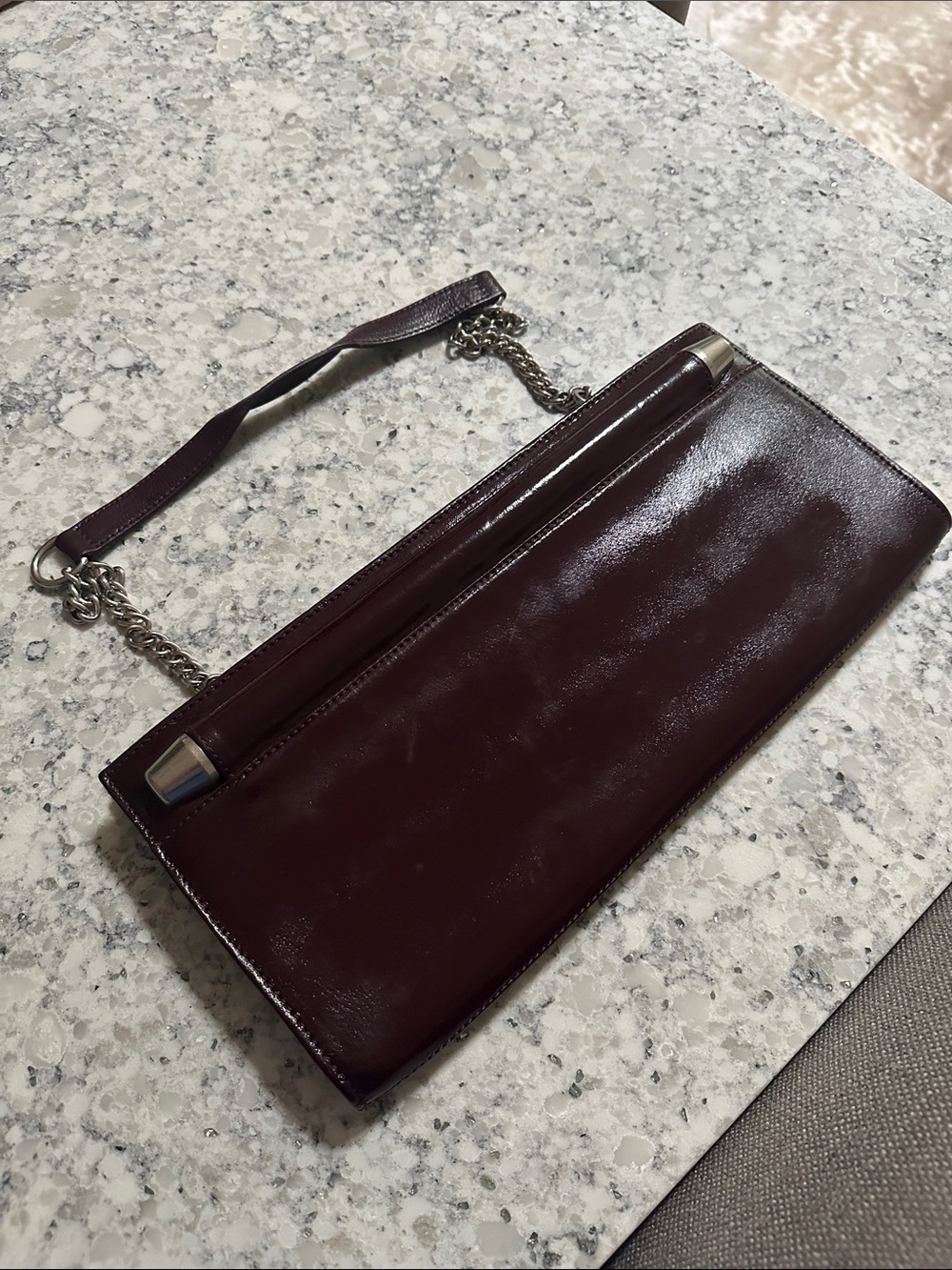 Foley + Corinna Glossy Burgundy Patent Chain-Clasp Clutch